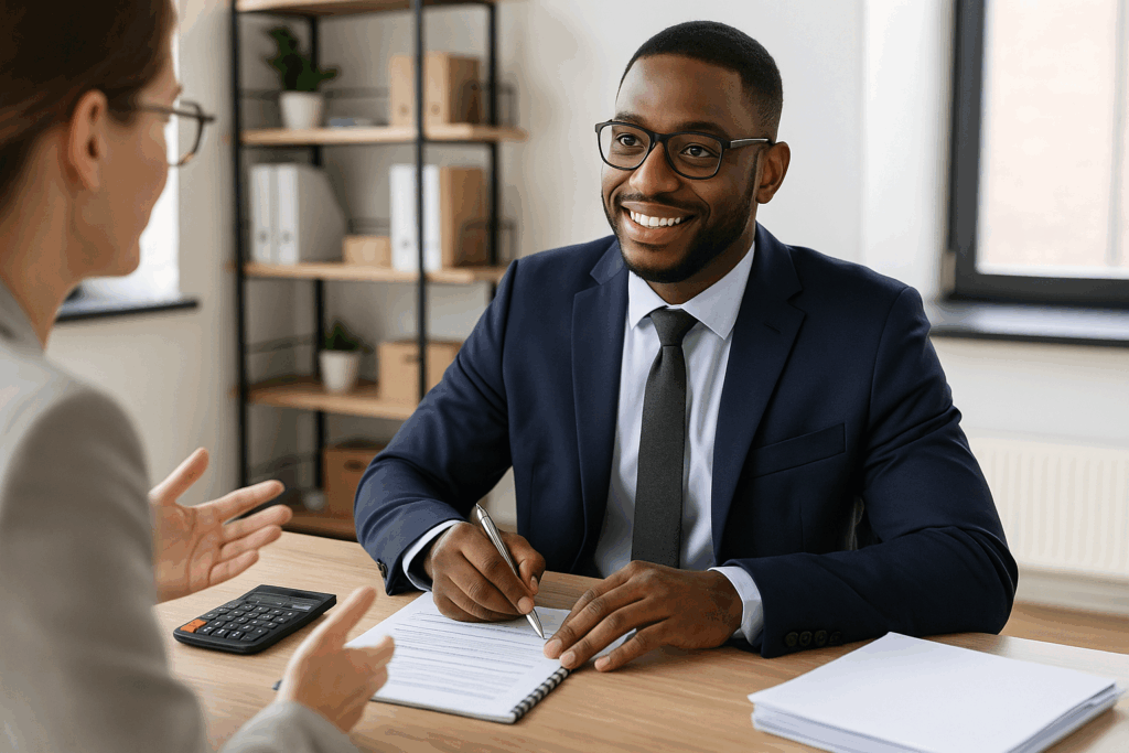 equipe de contadores em Maceió discutindo estratégias financeiras.